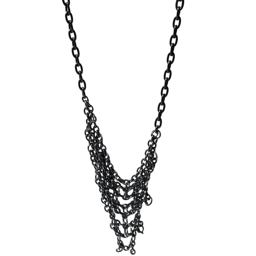 Heavy Metal Chain Bib Necklace Silver Tone Gothic Steam Punk Fashion Jewelry
